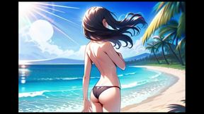 Japanese AI Anime Girl Black Bikini Beach PMV - Full Version