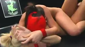 Crimson Ninja & Hollie Stevens Wrestle Naked Before Hot Lesbian Action Begins