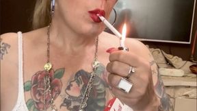 Winston 100s - Deep Inhales, Long Drag, Multiple pumps, Crush, Jeans, Loafers, red lipstick and long red nails