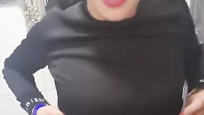 Blonde cougar sucks a real big cock in a public toilet