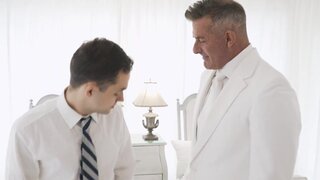 One suited hung DILF barebacks smooth innocent twink