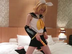 Cosplaying Asian Crossdresser Masturbates
