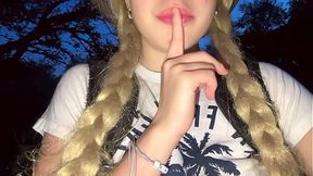 Lost in the jungle, budding blonde babe touches her big booty and natural tits