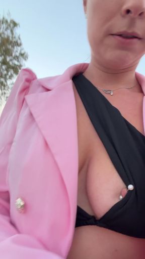 Pierced nipples make erect boobs stand out in public
