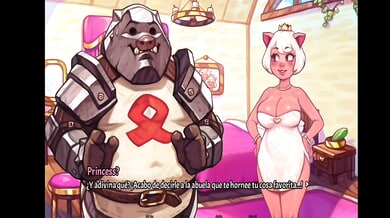 Billy the armored pig stands before the royal door in a fantasy realm