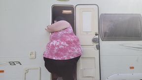 SSBBW Vs Tiny caravan door