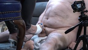 Trampleguy Licks His Cum Off of Christina's White Mules - MOBILE DEVICE VERSION