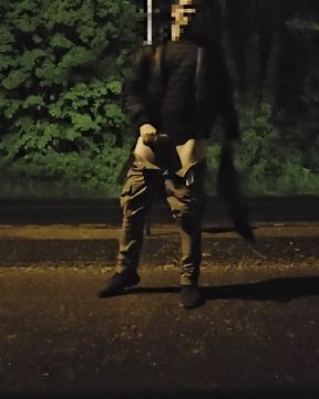Out on the street stripping my cock