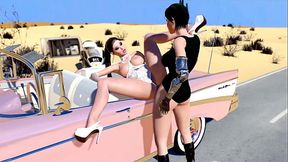 Rough futa Ona fucks lovely milf Seline in public on the highway [Excerpt, Old Work]