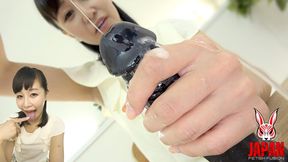 Tomoka Akari’s tongue glistens - wet, curled, and dripping spit onto the dildo - She won’t stop stroking until you reward her saliva-drenched service