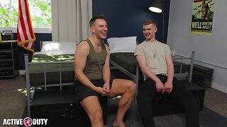 Muscle hunk & jock soldier flip fuck each other bareback in the army