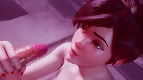 Overwatch Tracer gives 3D animated blowjob till cumshot