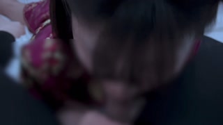 Intense blowjob in a Chinese dress