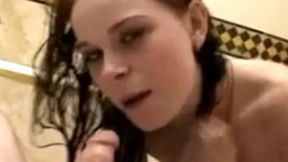 Horny brunette girl deepthroats a tiny dick