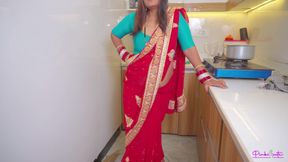 After Suhagrat- newly married Pinki bhabhi stripping saree in bathroom, she fucked hard and got cum in Pussy with Hindi Audio.