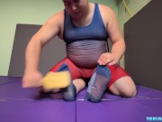 Mature man Gigglemeister wrestled and tickled by chubby bear