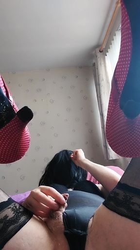 Tiny-clit Sissy Cums in Lingerie