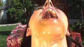 sophie dee takes oil all over he r big boobs and ass and cock in her holes