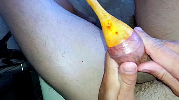 cumming twice with help big spoons inside my big foreskin. Masturbation with a spoon!