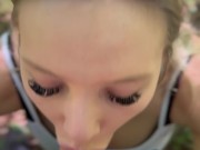 Teen girl Sucking my cock the forest while strangers watch