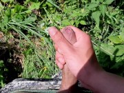 I went out to jerk off in a field by the road.Beautiful cum with a good dick