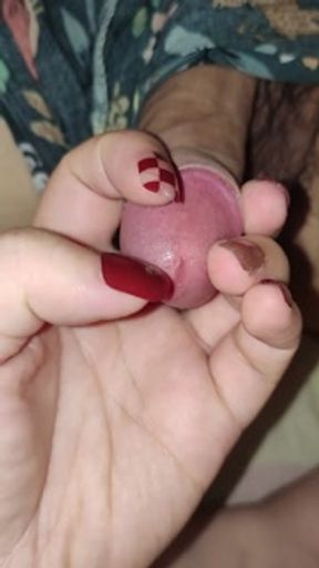 Sexy Red Nails Peehole Torture Edging Makes Cock Throb &amp; Leak Precum
