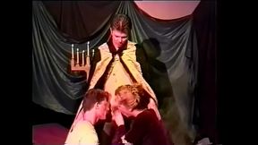 Young wedded pair came to priest to confess in their sins and found out that he weared stockings and would like to share their holes