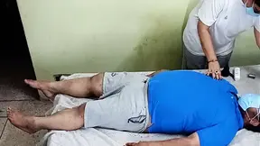 Aroused nurse gives hot patient a hand job and rides his erect member on the