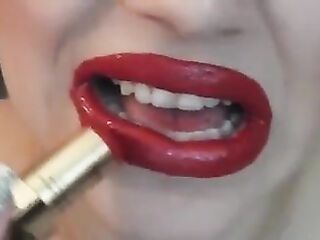 Enormous applied lipstick lips