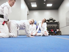 Teen karate hotties fighting on big cock