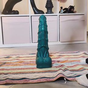 Caged Sissy fucked ballsdeep by huge dildo ( Mr Hankey&#039;s Seahorse Large )