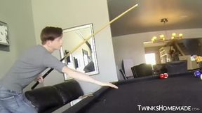 Pool game with twinks ends in hardcore bareback threesome