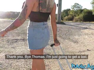Public Agent finds Sophie Anderson lost concupiscent and in need of aid so fills her soaked cunt with thick schlong and bangs her large titties previous to cum in her throat