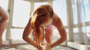 yoga vixens go limber for tongue and toy pleasure!