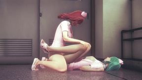 Two Nurses fuck with strapless dildo POV in hospital