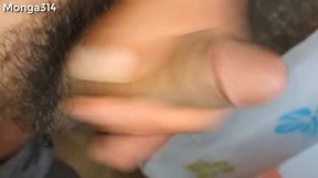 Always hard with music stroking my big cock until it explodes
