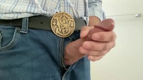 Big-Cock Solo Fun – Jerking Off With A New Belt Buckle