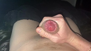 Jerking off white uncut cock and shooting cum on camera! POV!