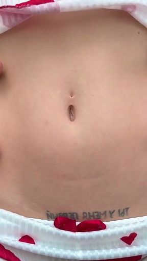 Skinny Student Plays with Her Navel and Teases Her Skinny Belly