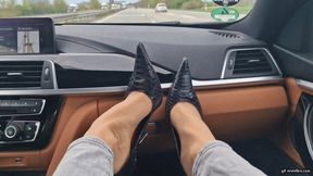 shoeplay on the dashboard on the highway to Cologne HD mp4 1920x1080