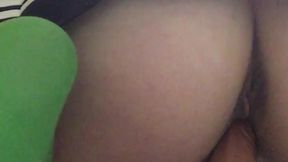 POV So wet cock from my pussy! Puts on a dildo in a skirt and fucks doggy style