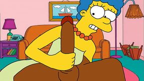 Marge Simpson batendo punheta e espantada com o tamanho do cacete