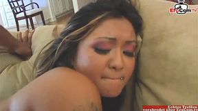Curvy Asian teen enjoys interracial intimacy with small tits