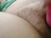Using Pink Dildo on Unshaven Subby Pussy