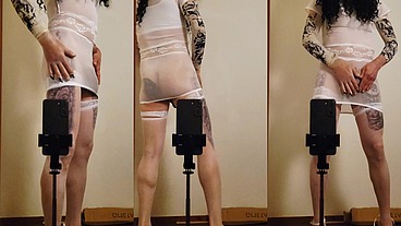 Crossdresser maria in white nylon panty en highheels