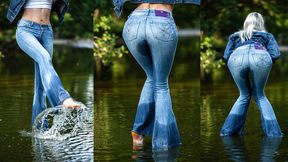 Wetting my jeans barefoot - Pee desperation video in my Victoria Beckham jeans