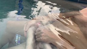 Footjob in Pool with Underwater Cumshot