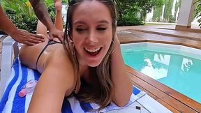 Curvy Blonde Pleases Her Poolside Guest with a Steamy Feet Session