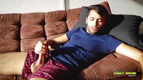 latino with big uncut cock jerking off and moaning at sunset - camilo brown