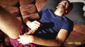 latino with big uncut cock jerking off and moaning at sunset - camilo brown